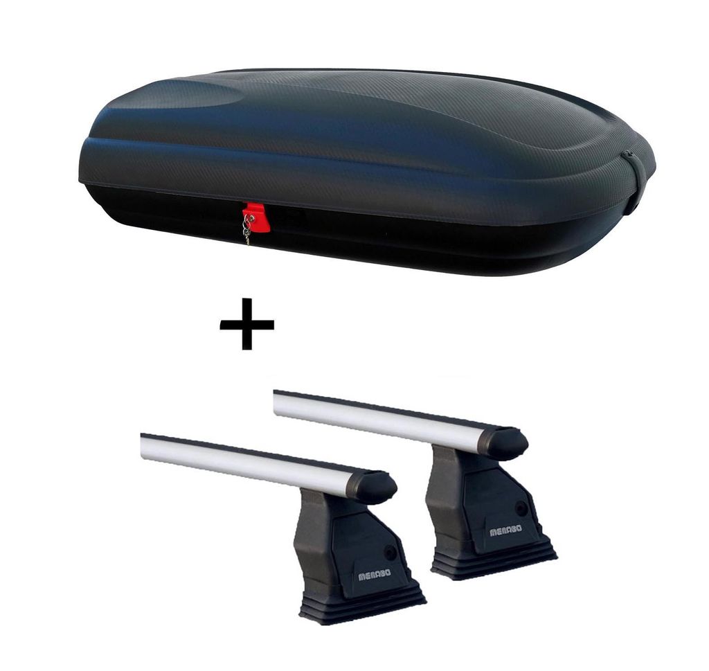 Dachbox VDPCA320 320Ltr carbonlook + Dachträger Menabo Tema kompatibel mit für Mercedes B-Klasse W246 (Schrägheck 5 Türer) ab 2012 Alu