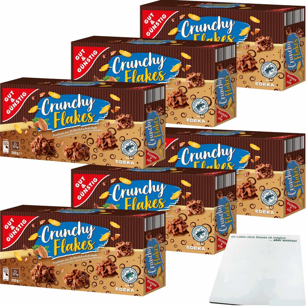 Gut & Günstig Crunchy Flakes knusprige Pralinen mit Vollmilchschokolade 6er Pack (6x250g Packung) + usy Block