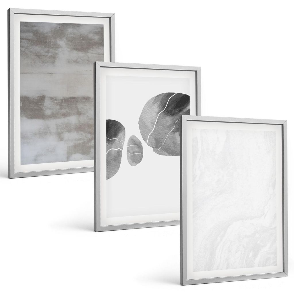 Bilder Set 3-teilig im silbergerahmten Rahmen – Wandbilder 3 Stück – gerahmte Poster für Wohnzimmer, Schlafzimmer und Flur – 40x60 cm – A...