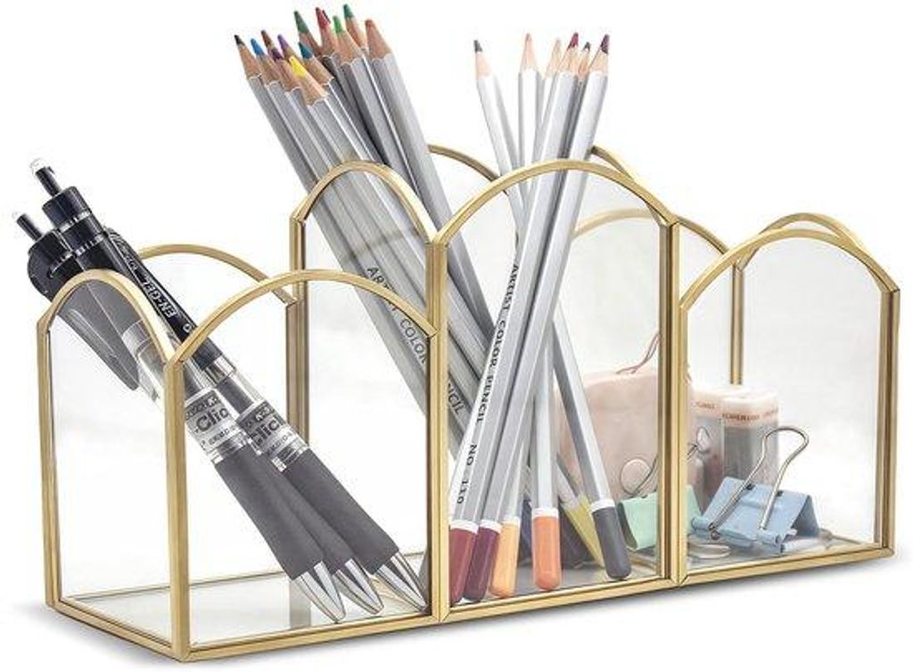 Glasen Bürohalterer mit Goldvergoldung Büro Organizer Metallhalterer für Bürobedarf Organizer Accessoires Büroorganisation Bürodekor