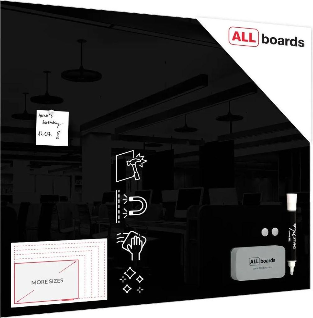 Magnetisches Glasboard 100x80cm Schwarz, beschreibbar, Produktbild 