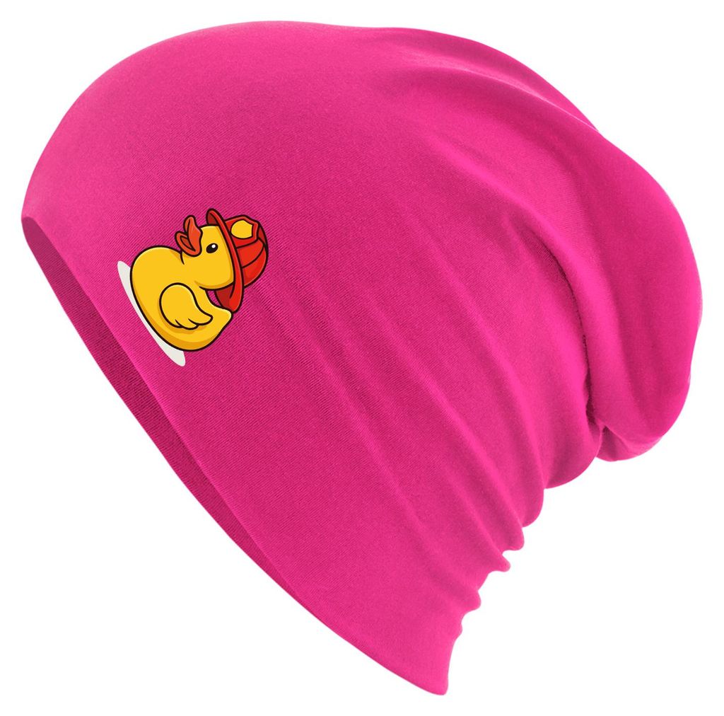 Huuraa Beanie Quietscheente Feuerwehr Comic Gummiente Fuchsia One Size Baumwolle und Elasthan Mütze Geschenkidee