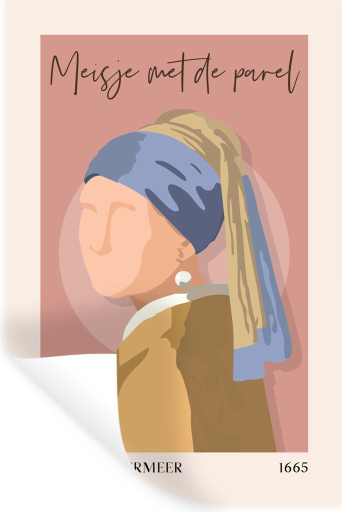 MuchoWow Wandtattoo Wandsticker Wandaufkleber Alte Meister - Mädchen mit Perlenohrring - Rosa - Pfirsich 40x60 cm Selbstklebend und Repositionie...