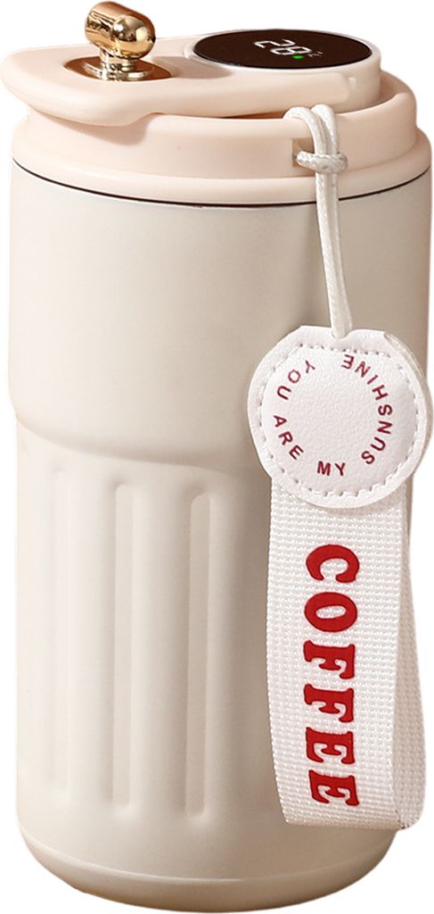 Kaffee-Thermobecher mit Temperaturanzeige, 450 ml, auslaufsicherer Deckel, Edelstahl, wiederverwendbare Kaffeetasse, Heiß-/Kalt-Vakuumbecher für ...