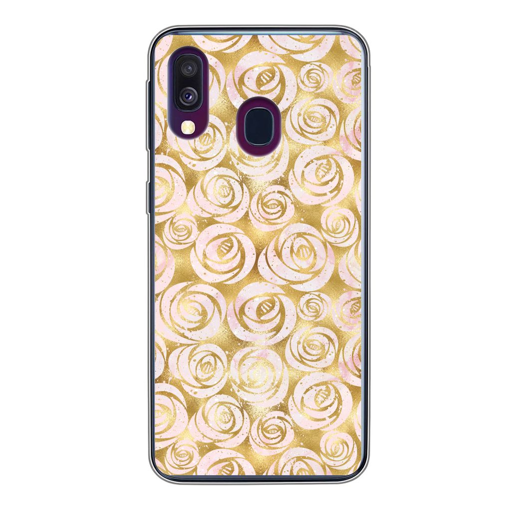 MuchoWow Handyhülle Schutzhülle Hülle für Samsung Galaxy A40 Marmor - Gold - Rosen - Muster Silikon Softcase Handy Hülle - Handy-Tasche