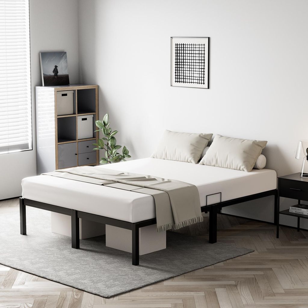 HOMAVO Metallbett 180x200 cm, Metallbettgestel, Eisenbett, stabil und geräuscharm, einfacher Aufbau, rostfrei und langlebig, Gästebett, schwarz