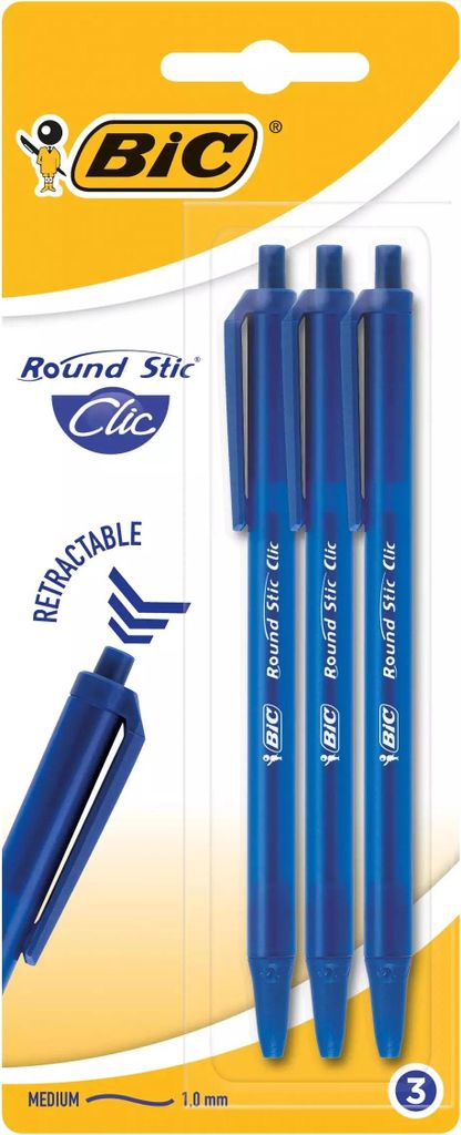 BiC Round Stic Clic Blue Kugelschreiber 3 Stk.