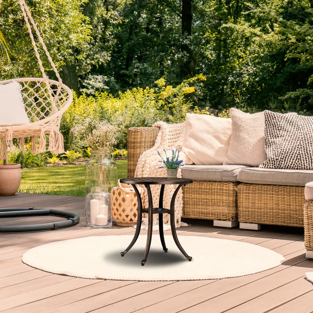 Relaxdays Tavolo da Giardino Antico Rotondo - Shabby Chic in Alluminio