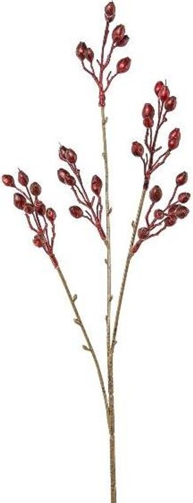 artplants.de Kunstzweig Heckenrose FRIMTE mit Hagebutten, Burgunderrot, 55cm - Deko Hagebuttenzweig
