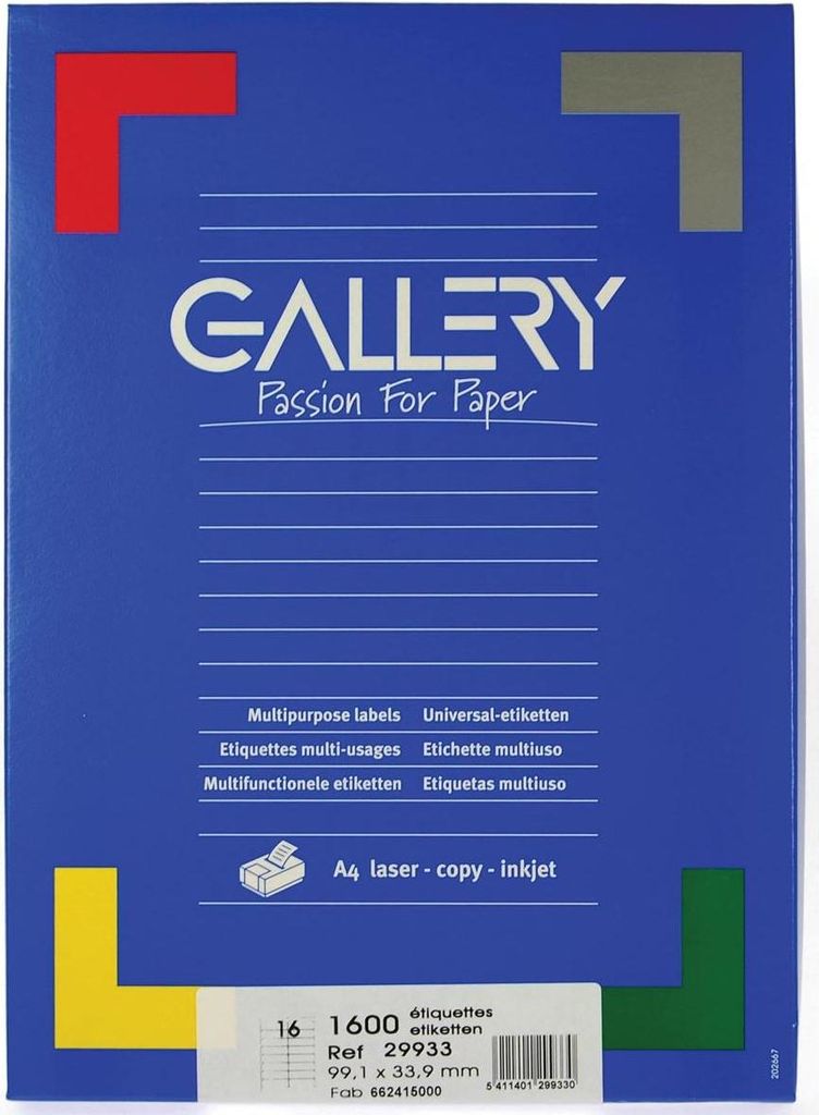 Galerie – weiße Etiketten, 99,1 x 33,9 mm (B x H), runde Ecken, Box mit 1.600 Etiketten