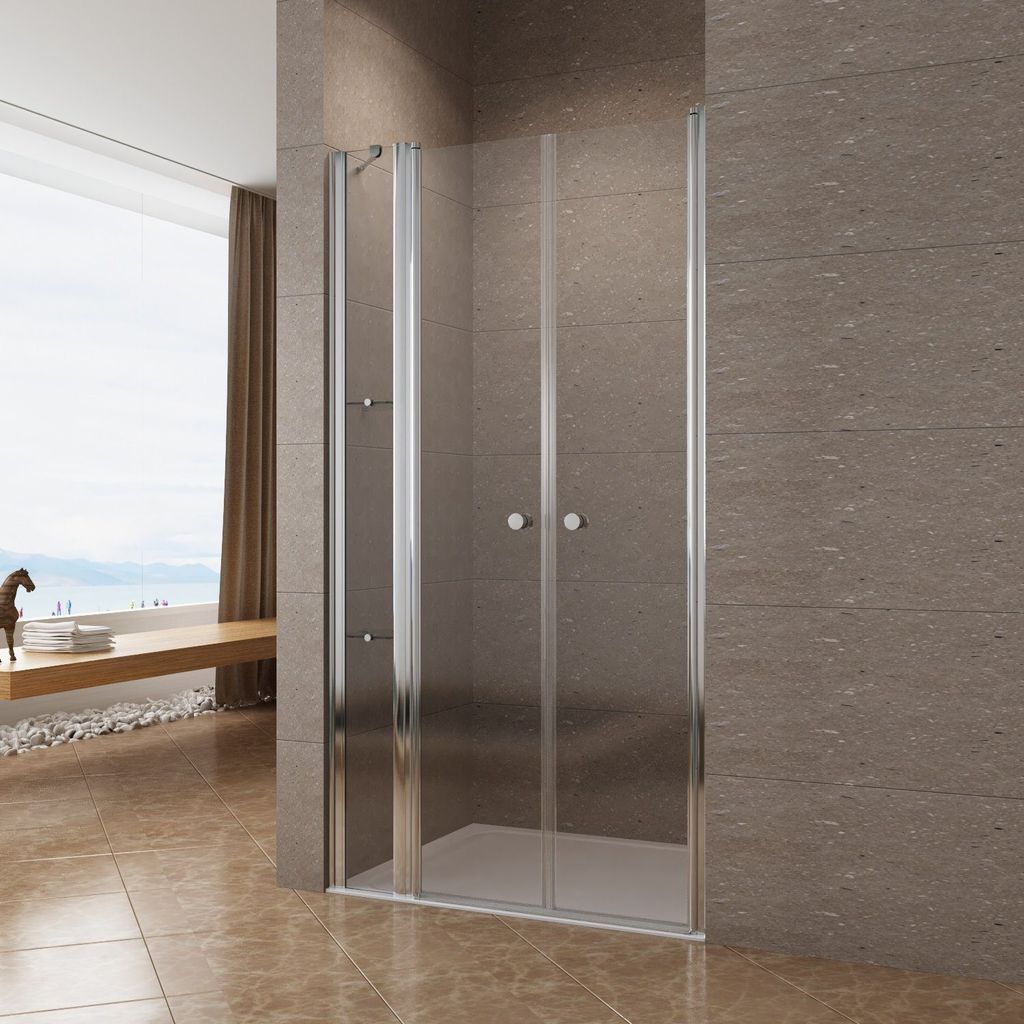 Pendeltür Nischentür Duschtür Duschwand Duschabtrennung Glas 130x197cm aus 6mm ESG Sicherheitsglas mit Nanobeschichtung Klarglas Duschtrennwand ...