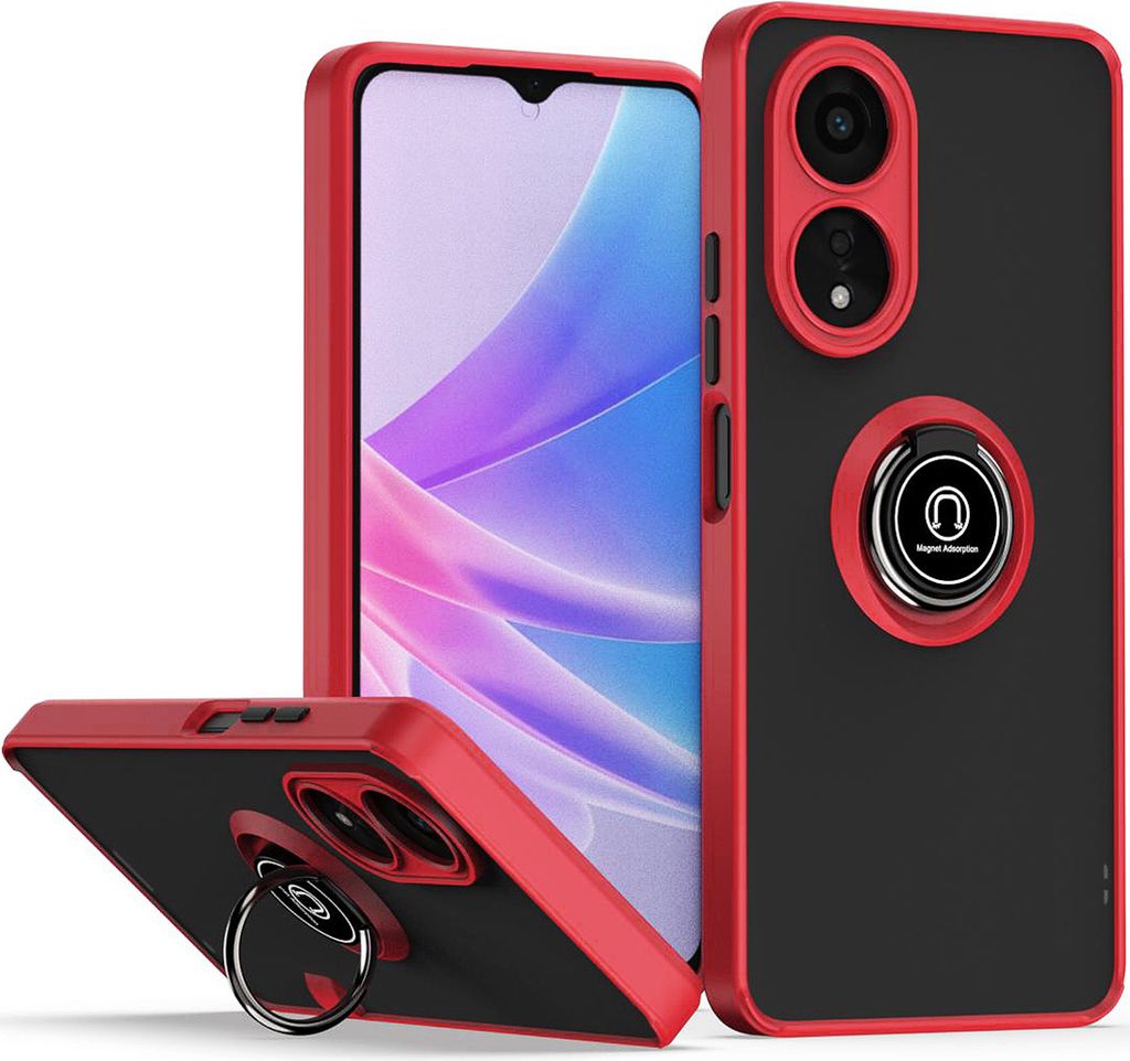 Hülle für Oppo A78 5G Ring Halter Ständer Matte Transluzent TPU Bumper Stoßfest Schutzhülle Rot