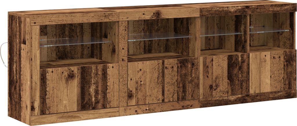 2025 Moderne Sideboard mit LED- Lichtern Altholz 202x37x67 cm Ingenieurholz - Anrichte Kommoden Hommie35004