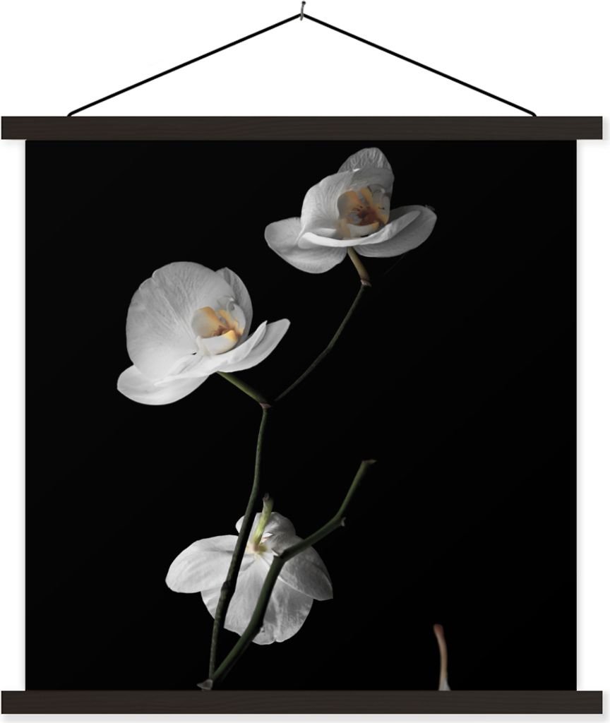 MuchoWow Textilposter Orchidee - Blumen - Schwarz - Weiß - Stilleben 60x60 cm mit schwarzem Rahmen - Posteraufhänger