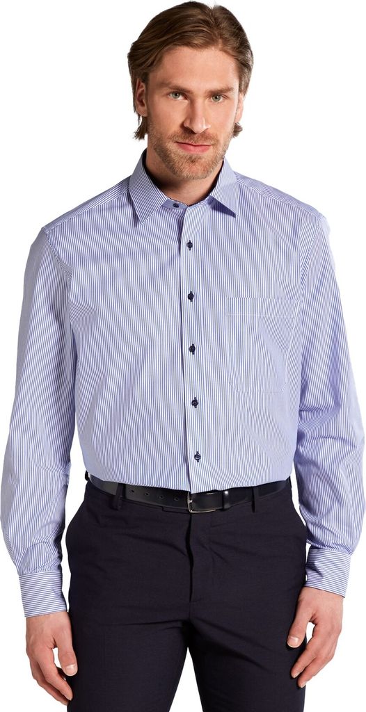 Eterna Hemd Comfort blau gestreift Baumwolle knitterfrei
