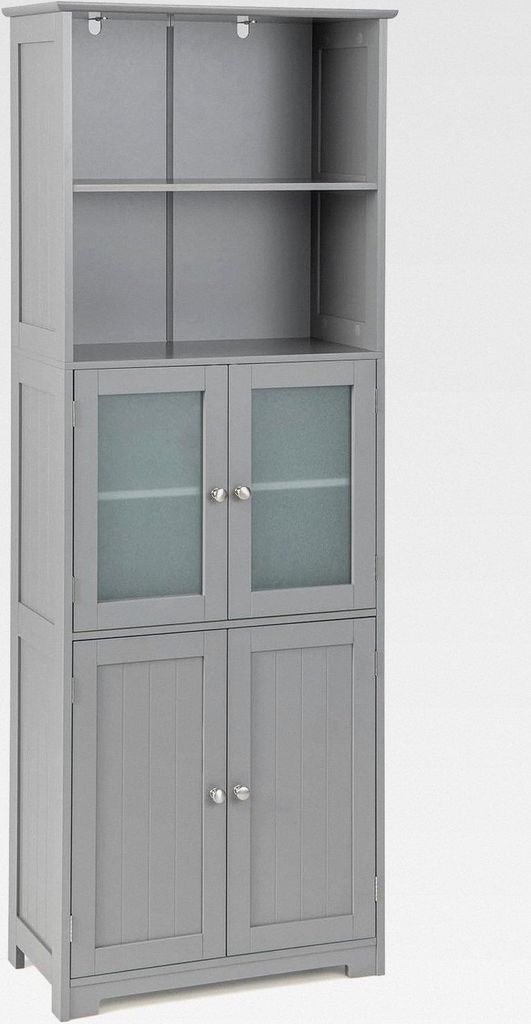 Hochschrank, freistehender Bodenschrank mit 2 Türen, Schrank mit verstellbaren Regalen, Organizer mit Türen aus gehärtetem Glas, für Badezimmer...
