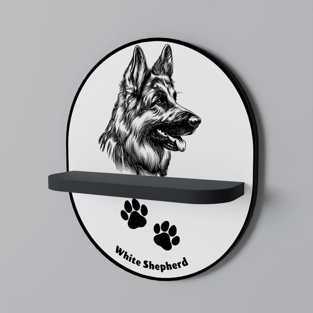 Étagère murale design chien Berger Blanc en métal noir pour salon