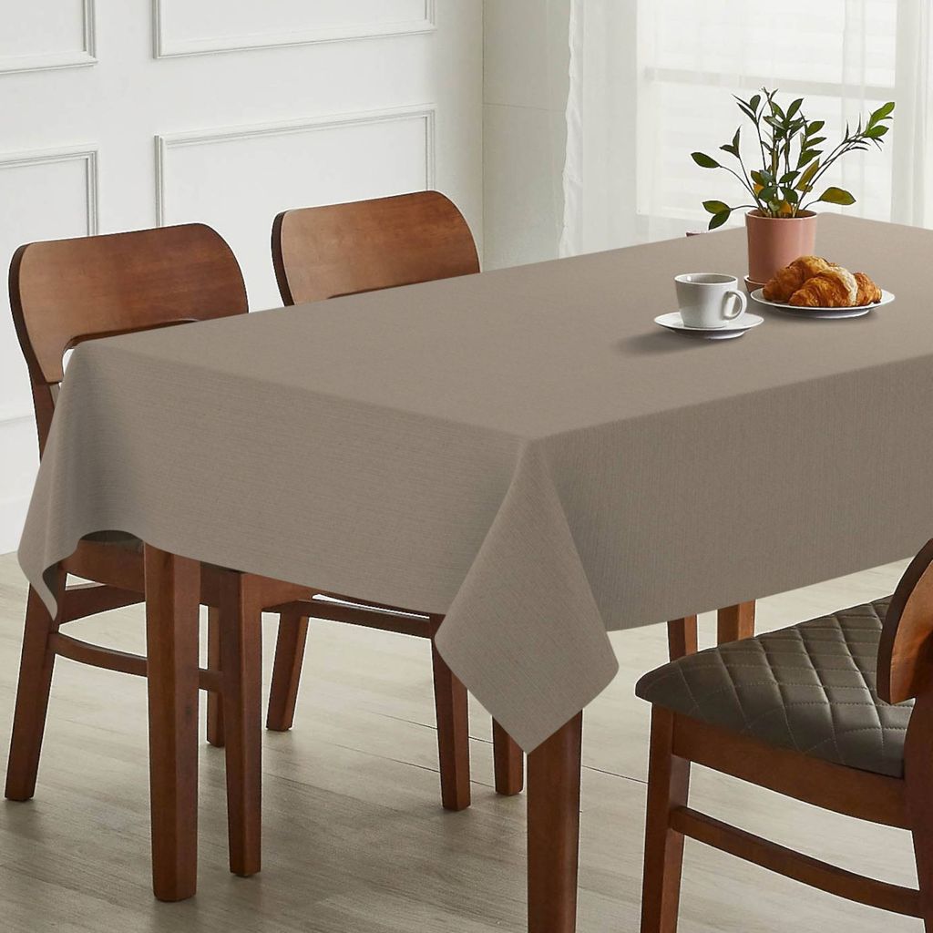 Tischdecke Leinen-Optik - MILA Premium Stoff-Tischtuch mit Beschichtung Tischwäsche Stoff-Tischdecke uni Sand 140x260cm mit Schnittkante