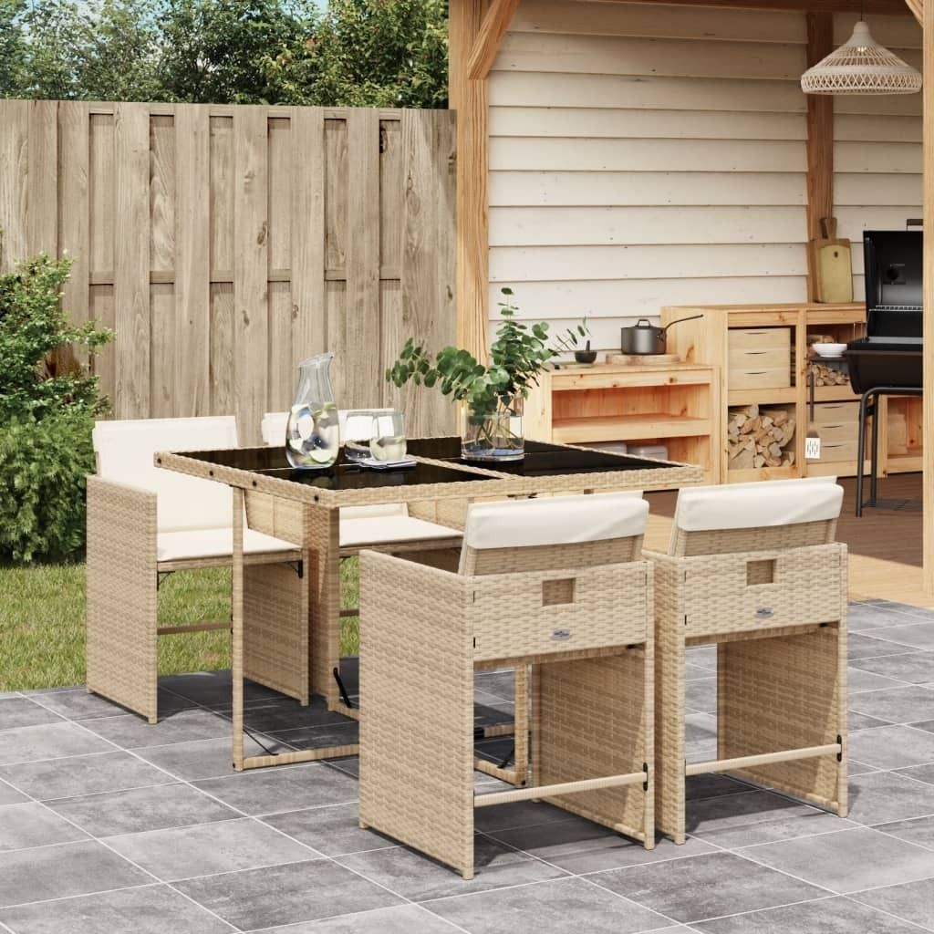 ZMH 5-tlg. Garten-Essgruppe mit Kissen Beige Poly Rattan
