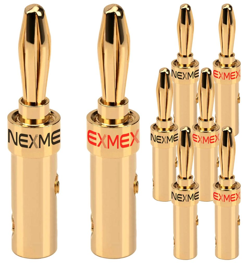 Bananenstecker 4mm schraubbar vergoldet 8x NEXMEX Stecker für Lautsprecherkabel