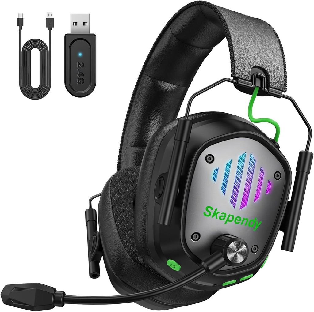 Wireless Gaming Headset für PS5, PS4, PC, Switch, Mac & Mobile, 2.4GHz & Bluetooth, Surround Sound, ENC Mikrofon, LED, 50h Akku, Faltbar