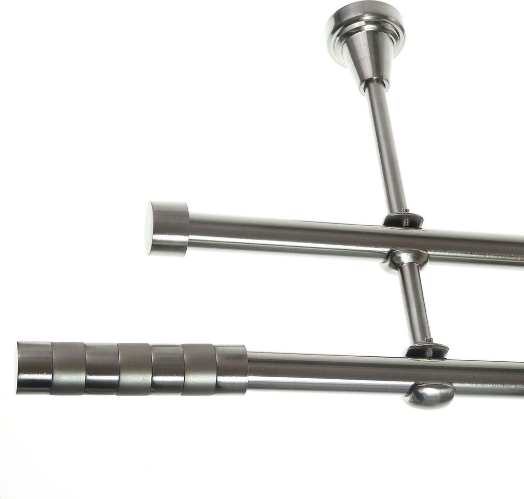 Gardinenstange Set Edelstahl Look Metall Ø 16mm zur Wandbefestigung 2-lauf Zylinder, Länge wählbar H24 E12 E16