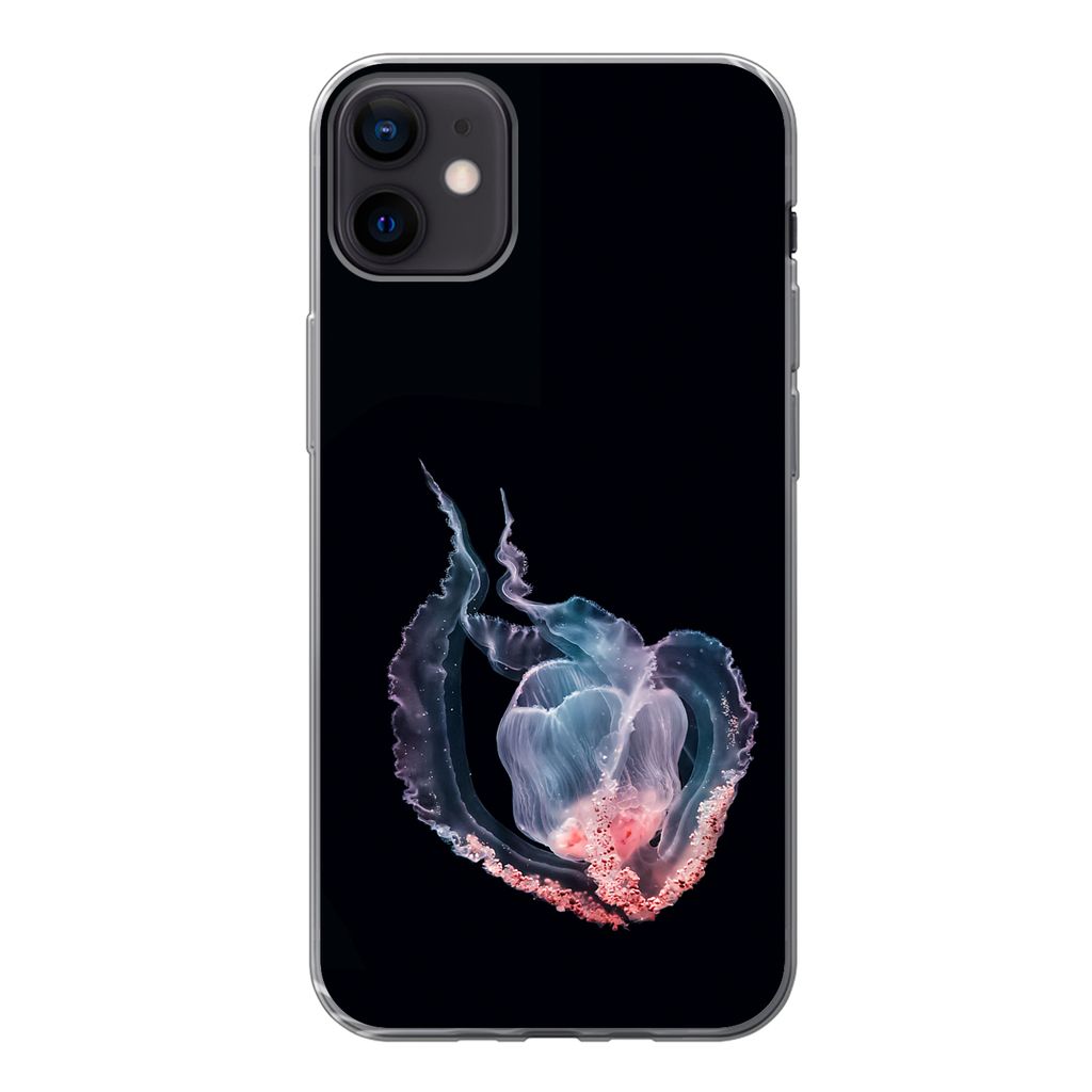 MuchoWow Handyhülle Schutzhülle Hülle für iPhone 12 mini Quallen - Meerestiere - Schwarz Silikon Softcase Handy Hülle - Bild
