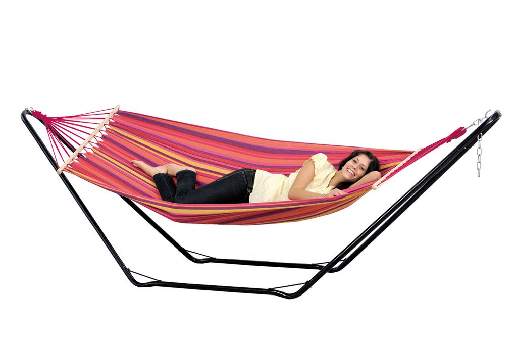 Amazonas Beach Set Hängematten-Set mit Hängematten-Gestell bunt/gestreift