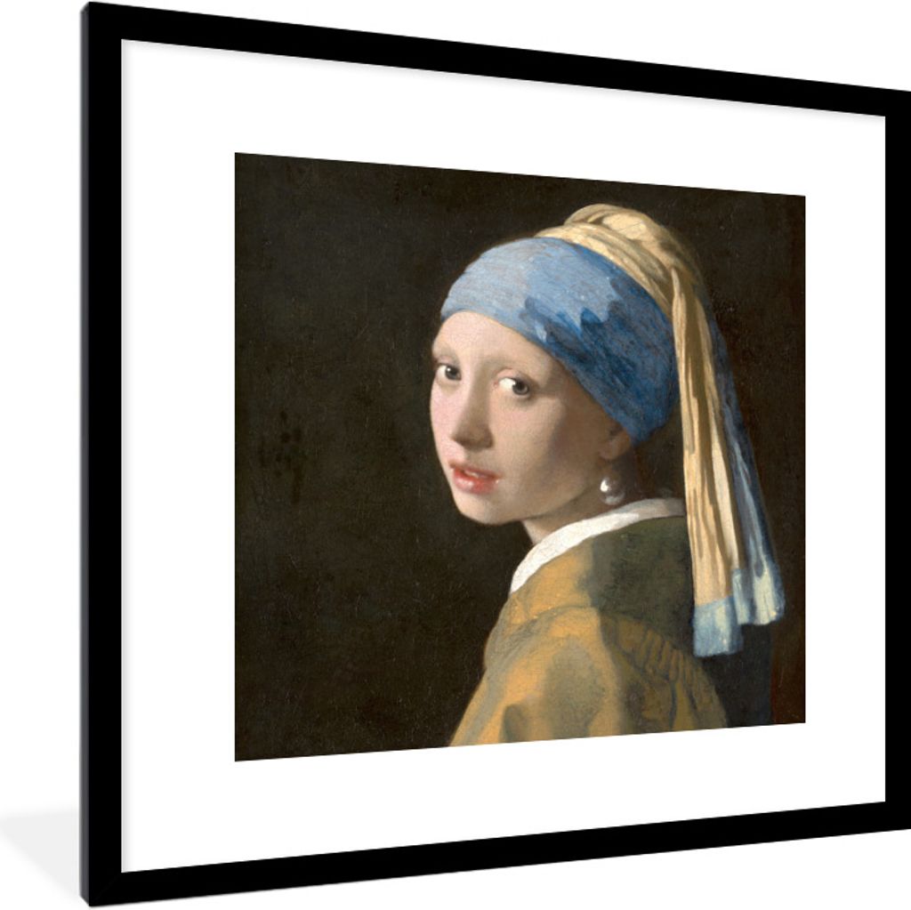MuchoWow Gerahmtes Poster Mädchen mit Perlenohrring - Gemälde von Johannes Vermeer 40x40 cm - Poster mit Schwarzem Bilderrahmen Wandposter Rahm...