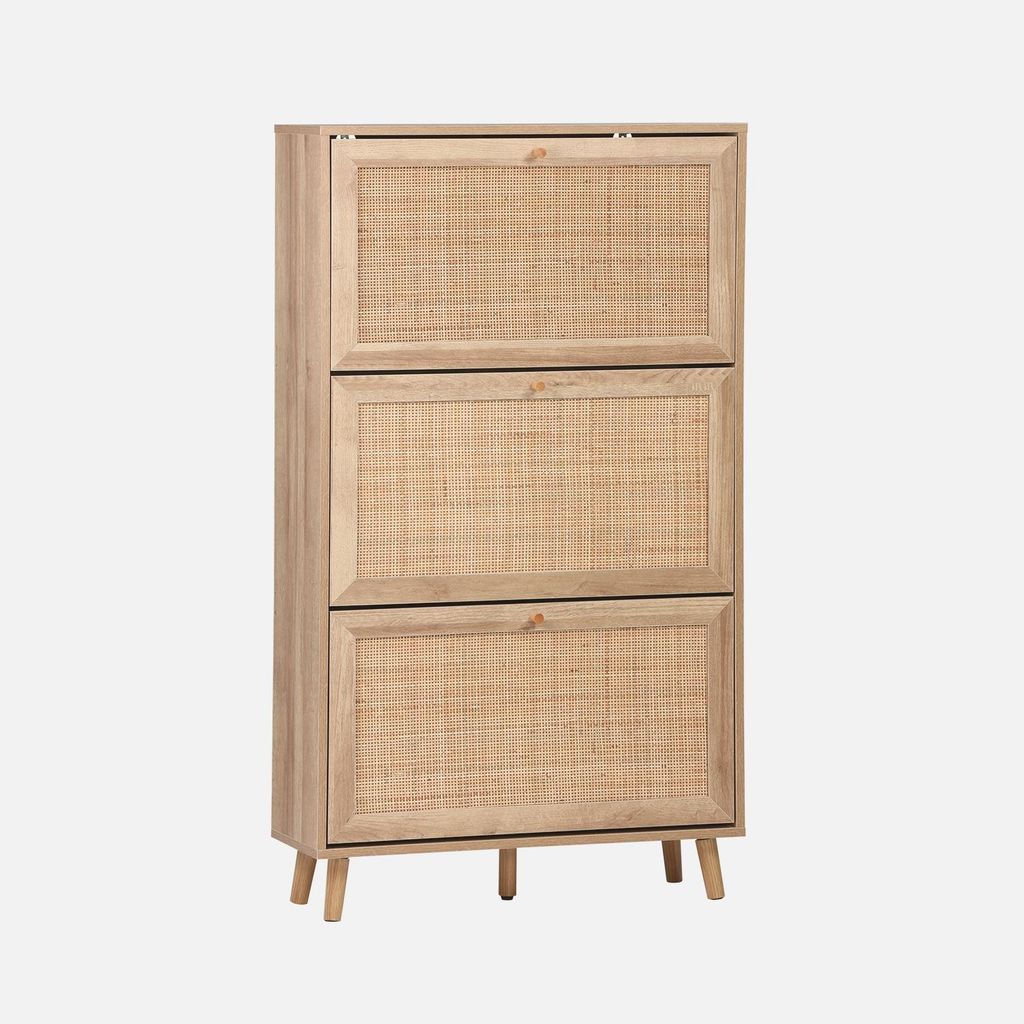 sweeek - Schuhschrank mit Rattan-Geflecht - Natur