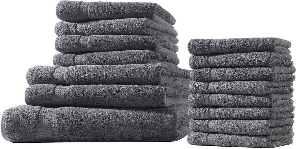 XXL-Set 15tlg Frotteetücher Elegance 100% Baumwolle 500 gsm Gästetücher Handtücher Duschtücher Badetücher anthrazit