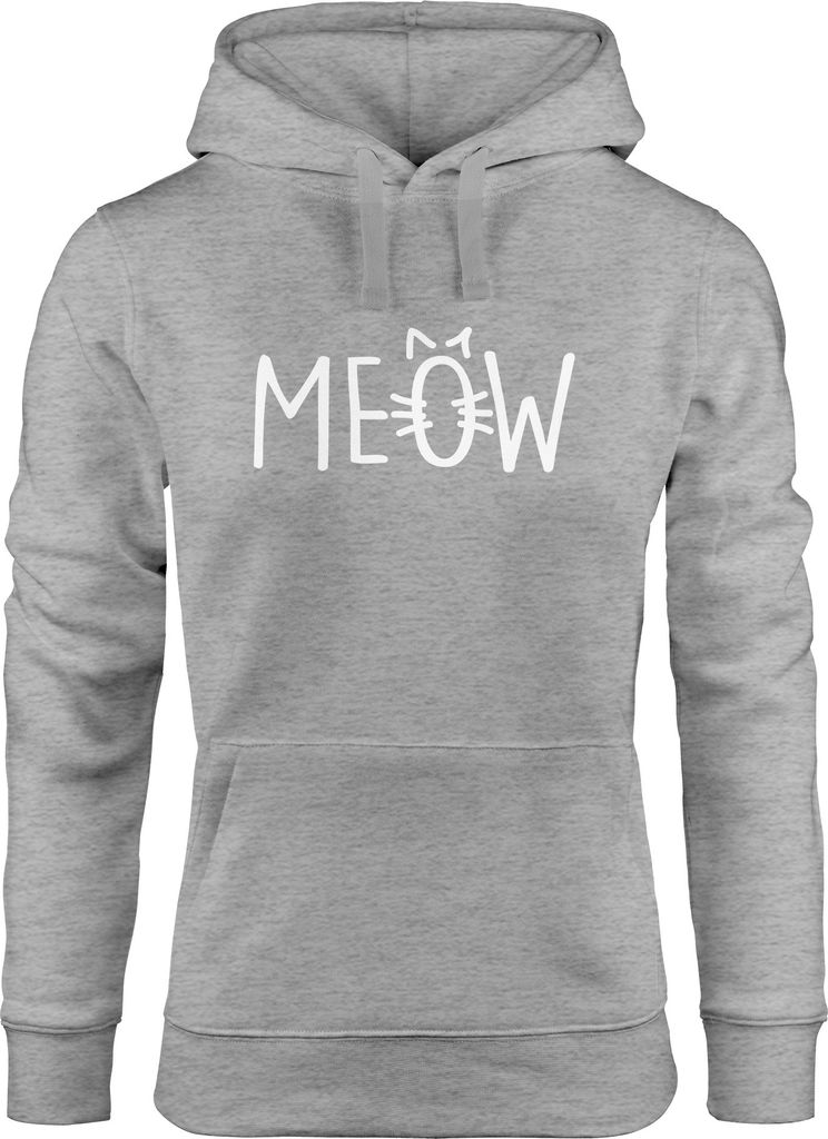 Hoodie Damen Katze Meow Miau Cat Sweatshirt Kapuze Kapuzenpullover Moonworks grau XL