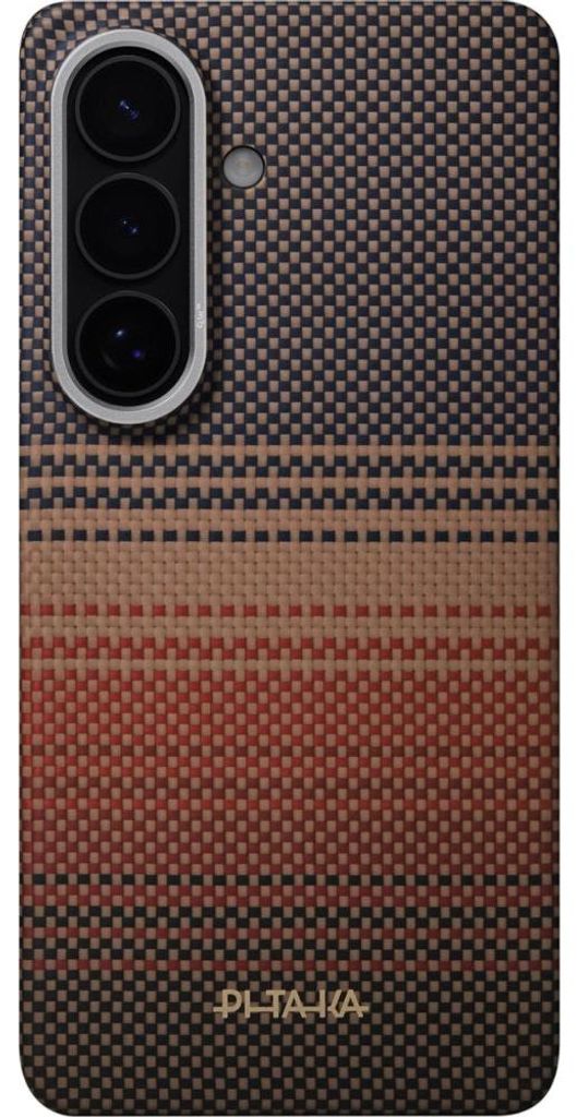 Aramid Handyhülle für Galaxy S26 Plus, Pitaka Edge Case, mit programmierbaren Tasten Aaron Button, mit MagSafe, Schwarz mit Braun)