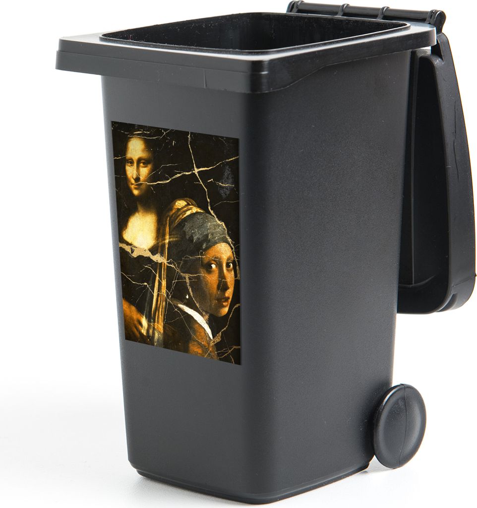 MuchoWow Mülltonnenaufkleber Mädchen mit einem Perlenohrring - Mona Lisa - Gold 40x60 cm - Mültonnen-sticker - Sticker - Aufkleber für die M...