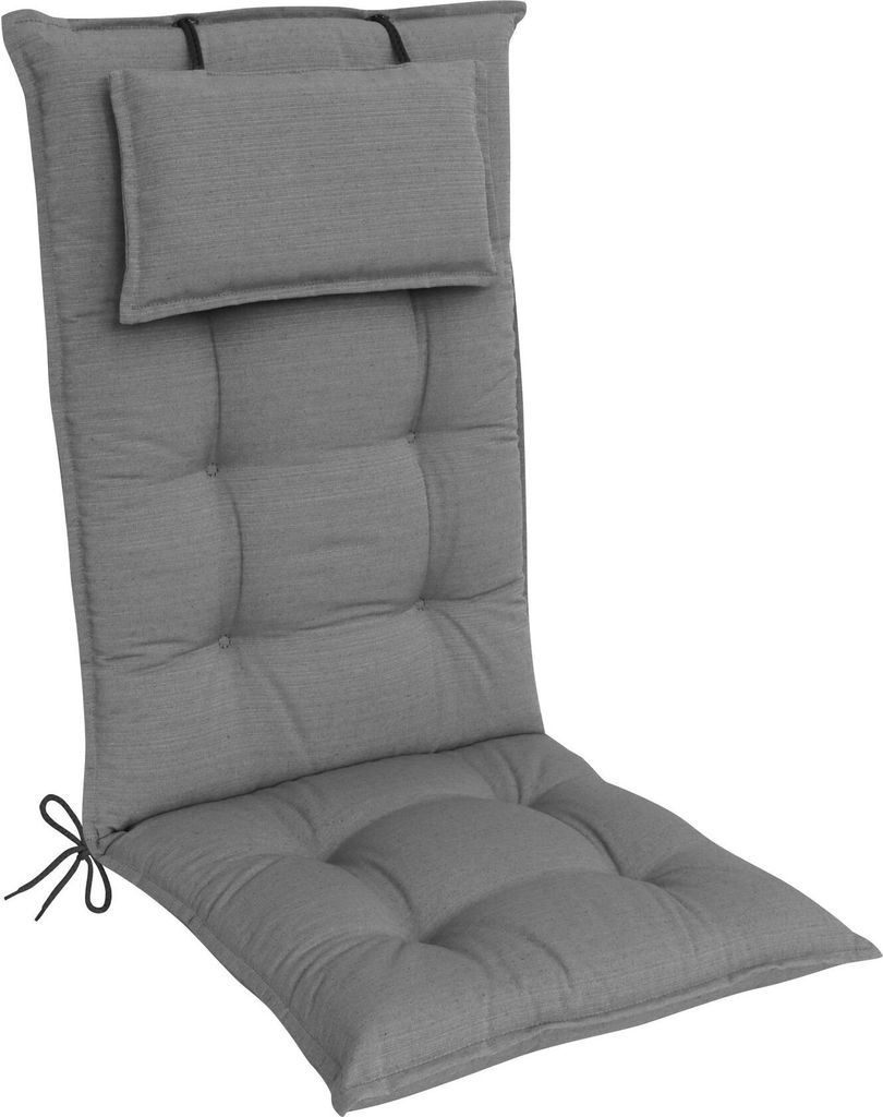 elGiga Hochlehner-Auflage 1-Stück Classic 2210 Grau 120 x 50 x 7 cm für Gartenstuhl, mit Kopfpolster, hochwertig, waschbar und pflegeleicht