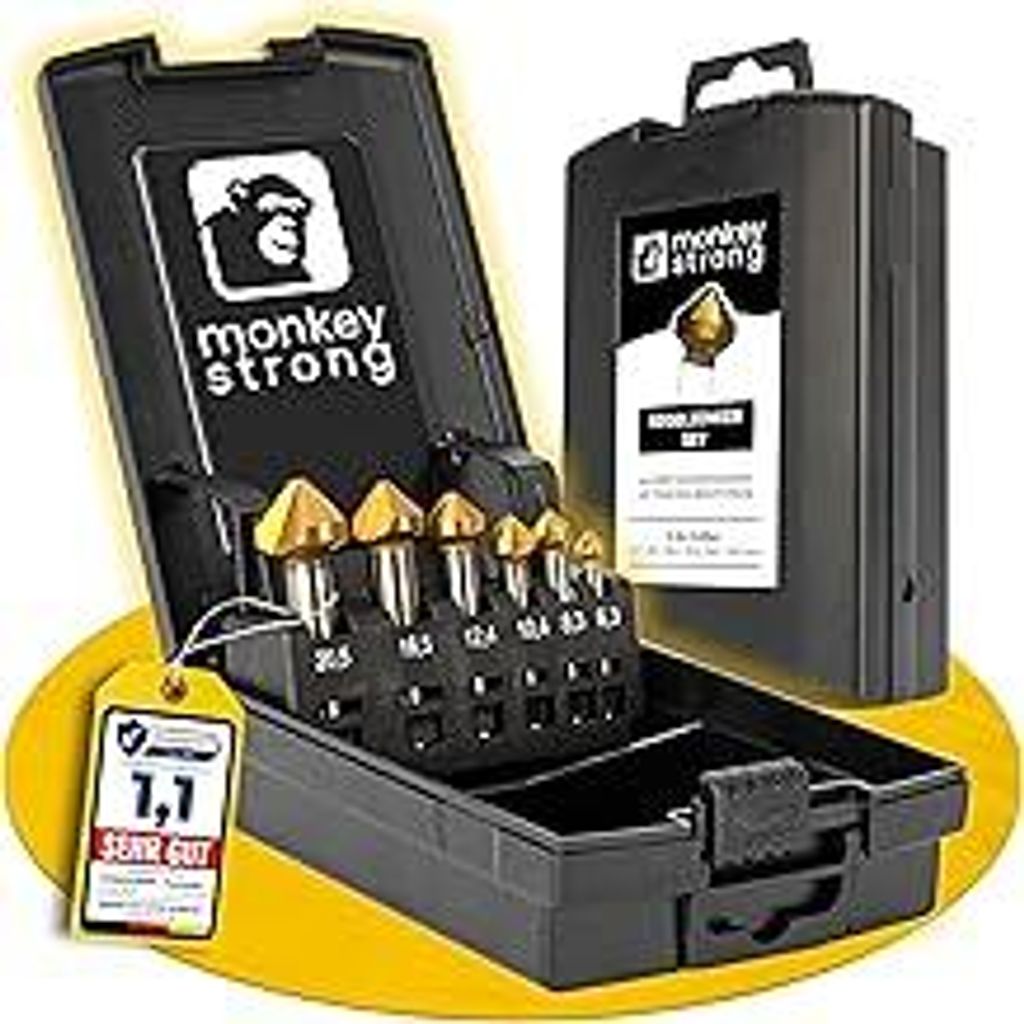 monkeystrong Kegelsenker Set - richtig scharf - 90° Ø 6,3-20,5 mm HSS TiN - Senker und Entgrater für Holz, Metall, Stahl, Kunststoff