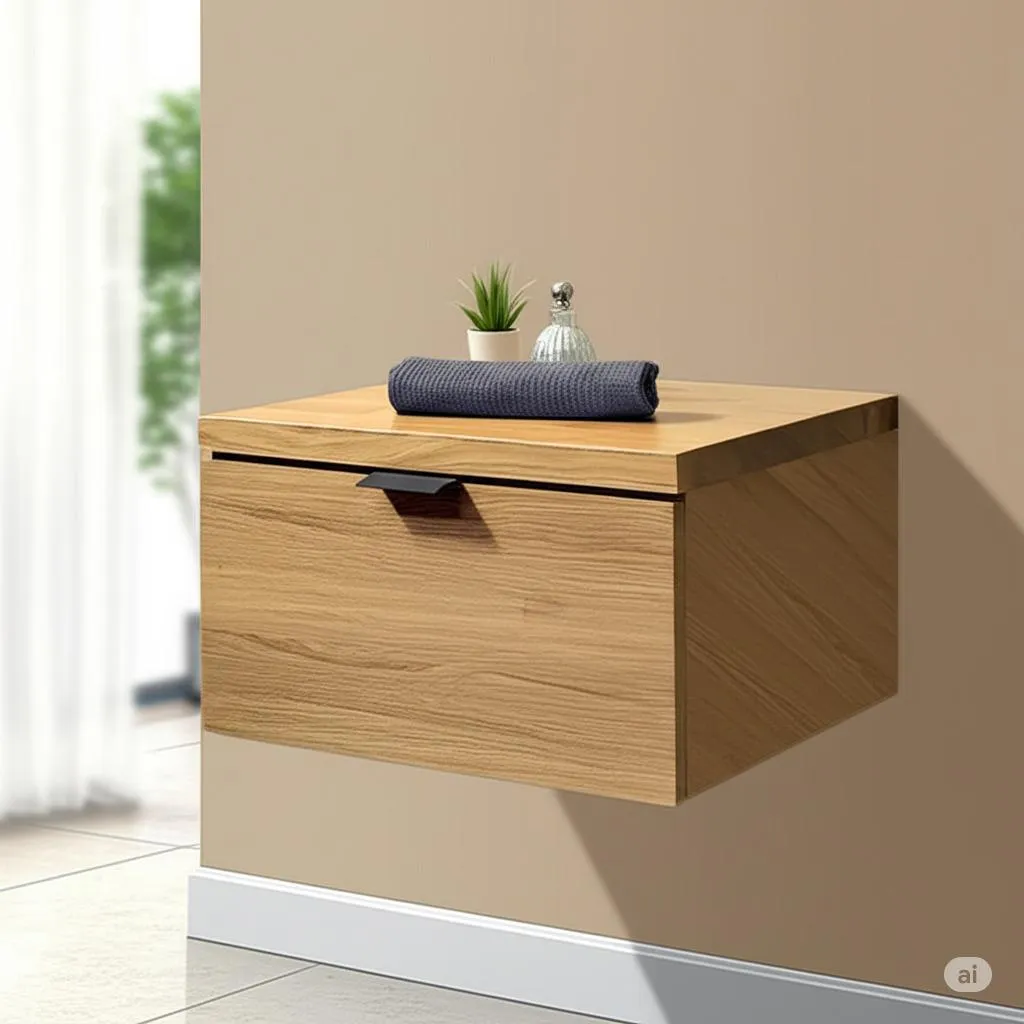 Tiroir suspendu 48 cm en chêne massif naturel - Meuble design de salle de bain