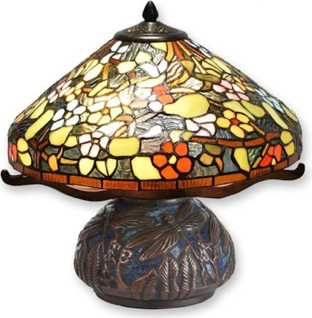 Casa Padrino Luxus Tiffany Tischleuchte Mehrfarbig / Braun Ø 42,3 x H. 40 cm - Runde Tiffany Schreibtischleuchte - Luxus Interior - Luxus Leuchten...