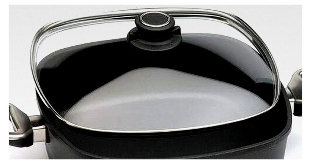 Sicherheitsglasdeckel 24 x 24 cm, Ofenfest bis 240°, Aluminiumrand, Entlüftungsfunktion, Spülmaschinengeeignet, Schwarz