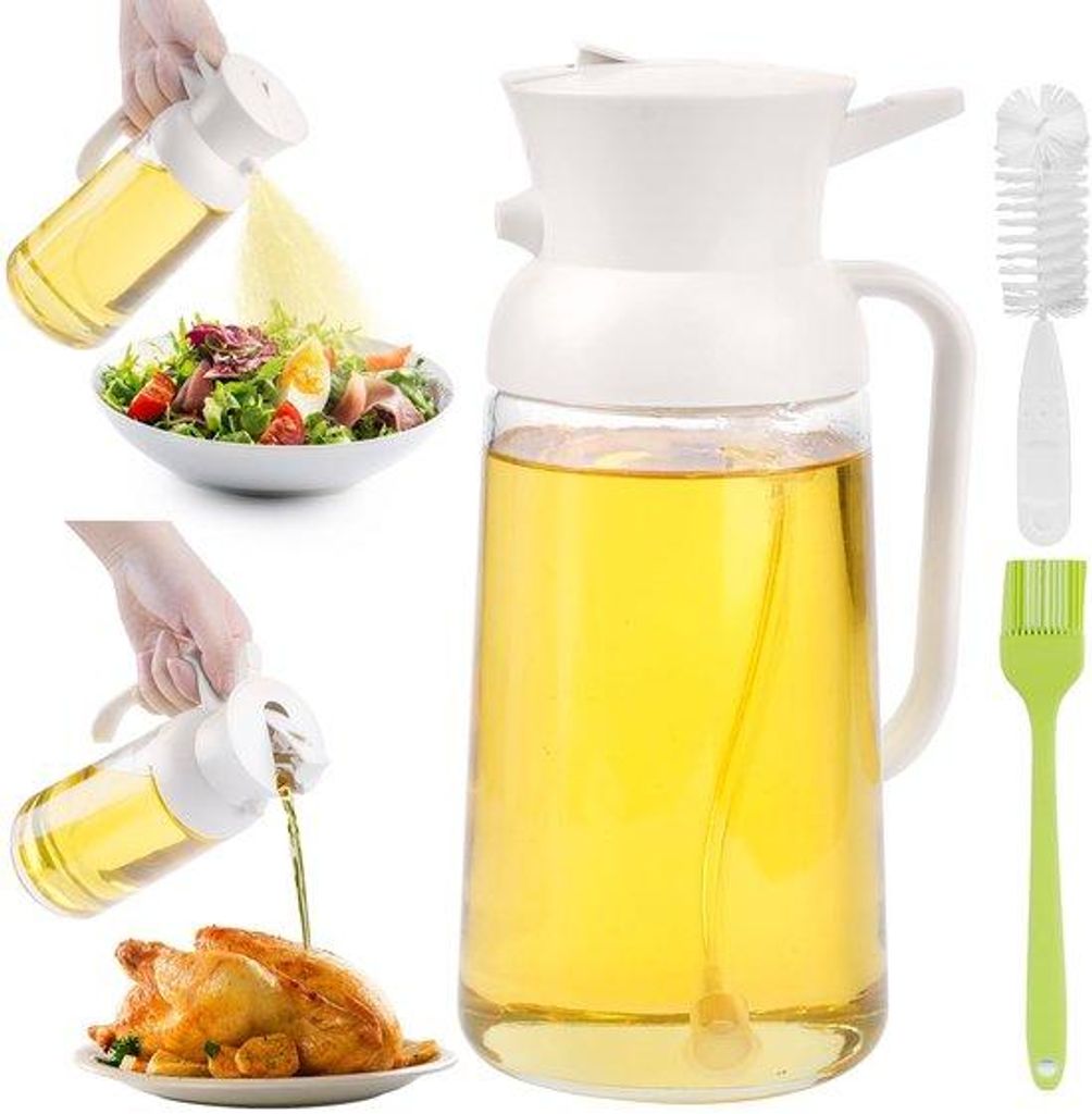 Silikonische Friteusolie-Entferner 550ml, 2-in-1 Friteusolie-Entferner-Glas, für Heißluftfriteusen, mit Silikon-Bürste und Flaschen-Bürste, weiß