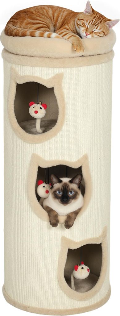 PawHut Kratztonne 96 cm hoch Katzentonne mit 3 Höhlen und Produktbild 