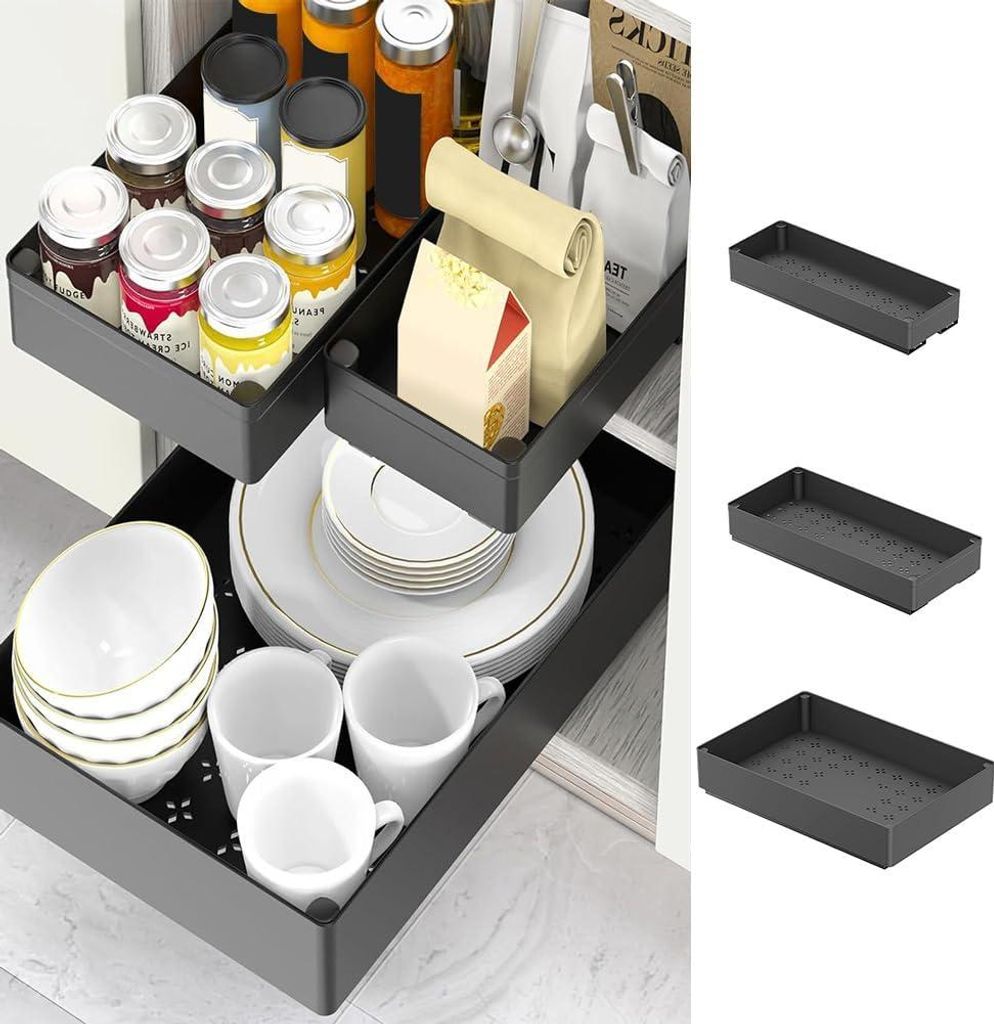 Ausziehbarer Schrankorganisator - Flexible Aufbewahrungslösung - 3 Schubladengrößen - Hochwertiges Material