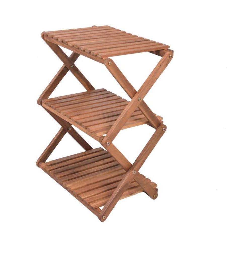 Pflanzregal TULSA mit 3 Ebenen klappbarer H58,5cm Blumenständer für Innen Außen, Pflanzenregal aus Holz, Blumentopfständer Blumentreppe für Wo...