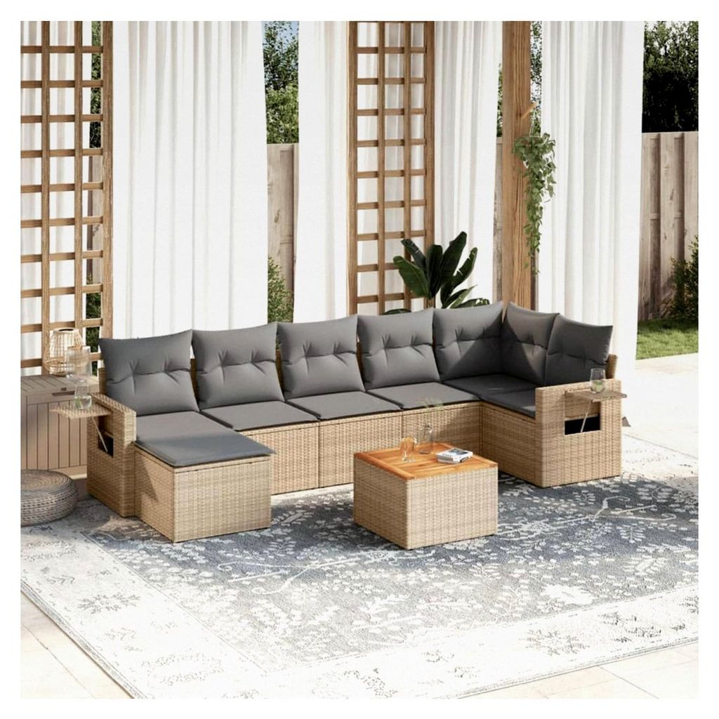 Bequemes PE-Rattan-Gartensofa Set mit Beistelltisch - Beige - 3-teilig - Für Terrasse und Garten