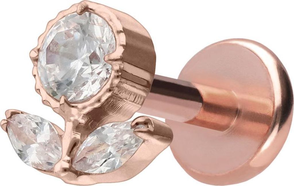 Ohrpiercing, Nasenpiercing Titan Labret mit Push Fit KRISTALLBLUME RoséGold Stablänge: 5mm | Stabstärke: 1mm