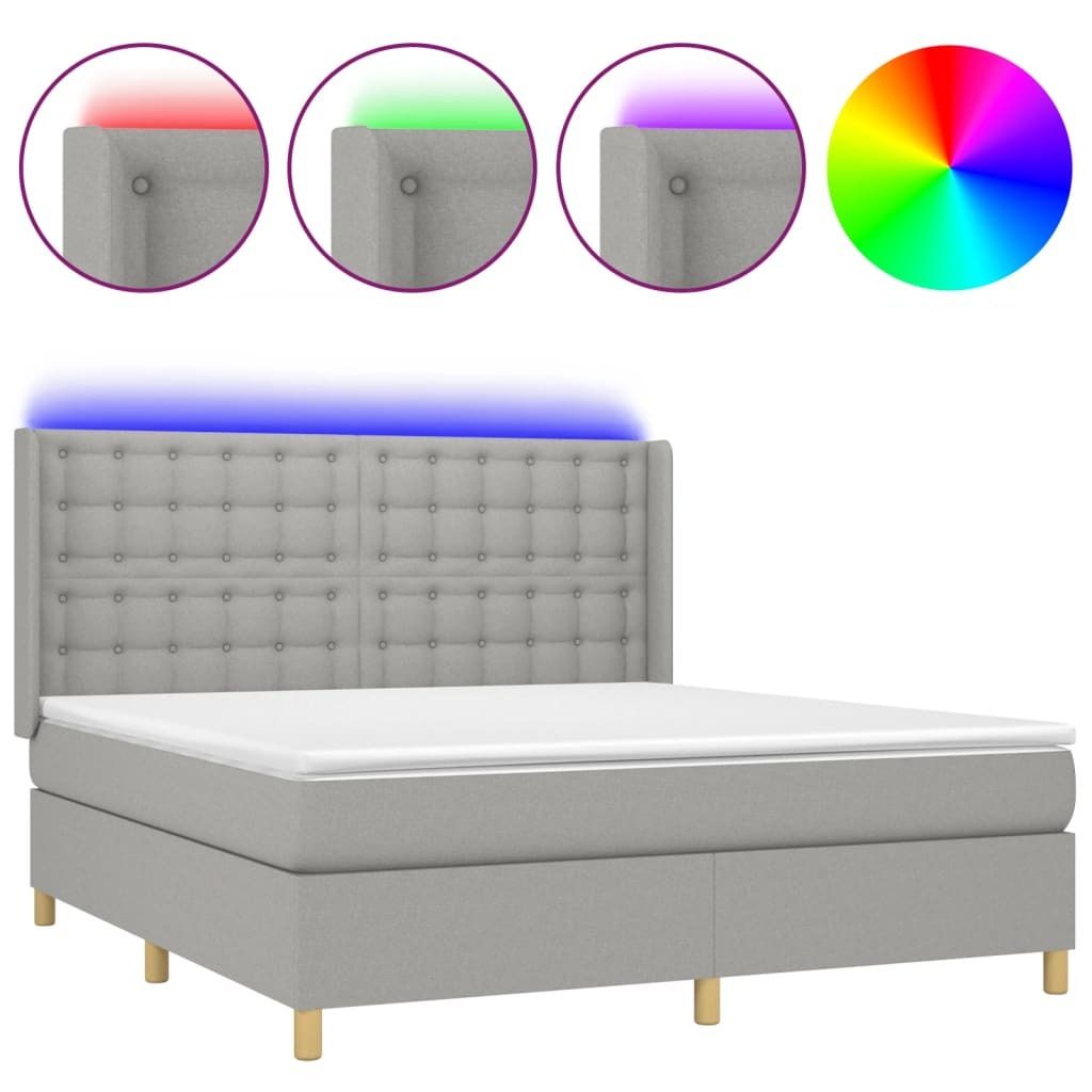 "2026 MODERNE"Boxspringbett/bettgestell - Bettrahmen - Doppelbett - mit Matratze & LED Hellgrau 180x200 cm Stoff - Polsterbett Klassische Betten CC...