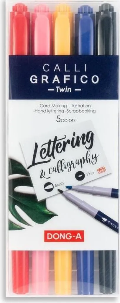 Penne Calligrafia Brush Pen 5 Colori | Doppia Punta Lettering Design