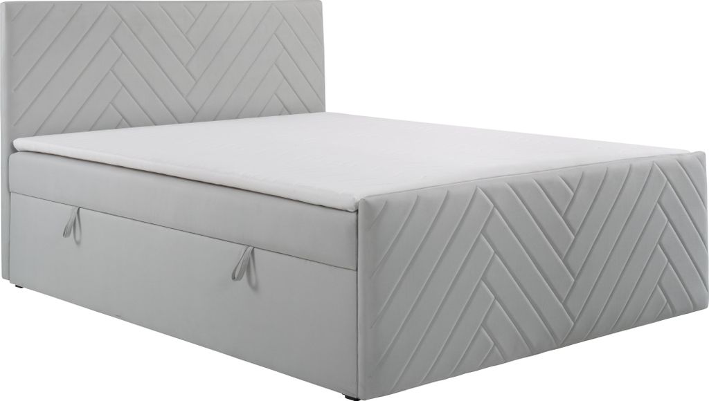 KSHOMECONCEPT Boxspringbetten mit Bettkasten NOVA 200x200, Bonellfederkern Matratze, Silber