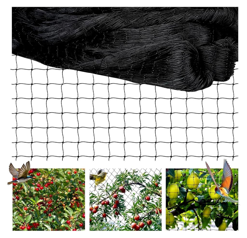Vogelschutznetz 7,5 m x 15 m, schwarzes Vogelnetz, reißfestes Pflanzennetz für Hühnergehege, Volierennetz zum Schutz von Obstbäumen und Gemüse...
