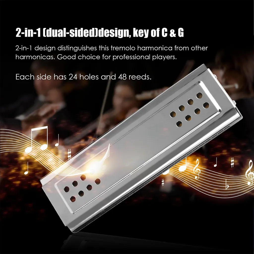 Harmonica trémolo double face Do Sol anti-perte d'air avec étui rigide